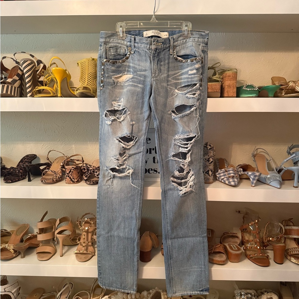 Abercrombie & Fitch Light Blue Distressed Straight Leg Jeans